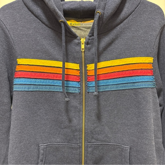AVIATOR NATION 5-STRIPE ZIP HOODIE WOMEN'S CHARCOAL SIZE Small Worn Twice Soft - Picture 6 of 6